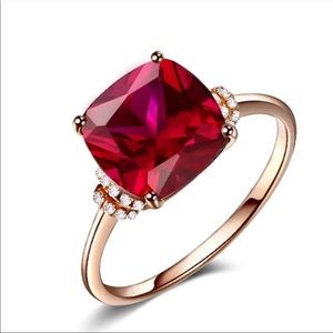 New 18k gold red crystal & white diamonds ring